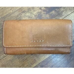 Fossil Genuine Leather Button Closure Flap Wallet Clutch Credit Card ID Holder